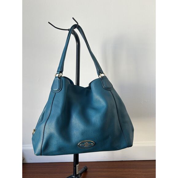 Pebbled Leather Coach Y2K Edie Hobo Shoulder Bag Blue Leather Handbag Turnlock - Picture 2 of 13